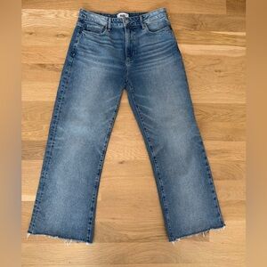 PAIGE Leenah Ankle High Rise Cropped Flare Jeans Medium Wash Raw Hem Size 29